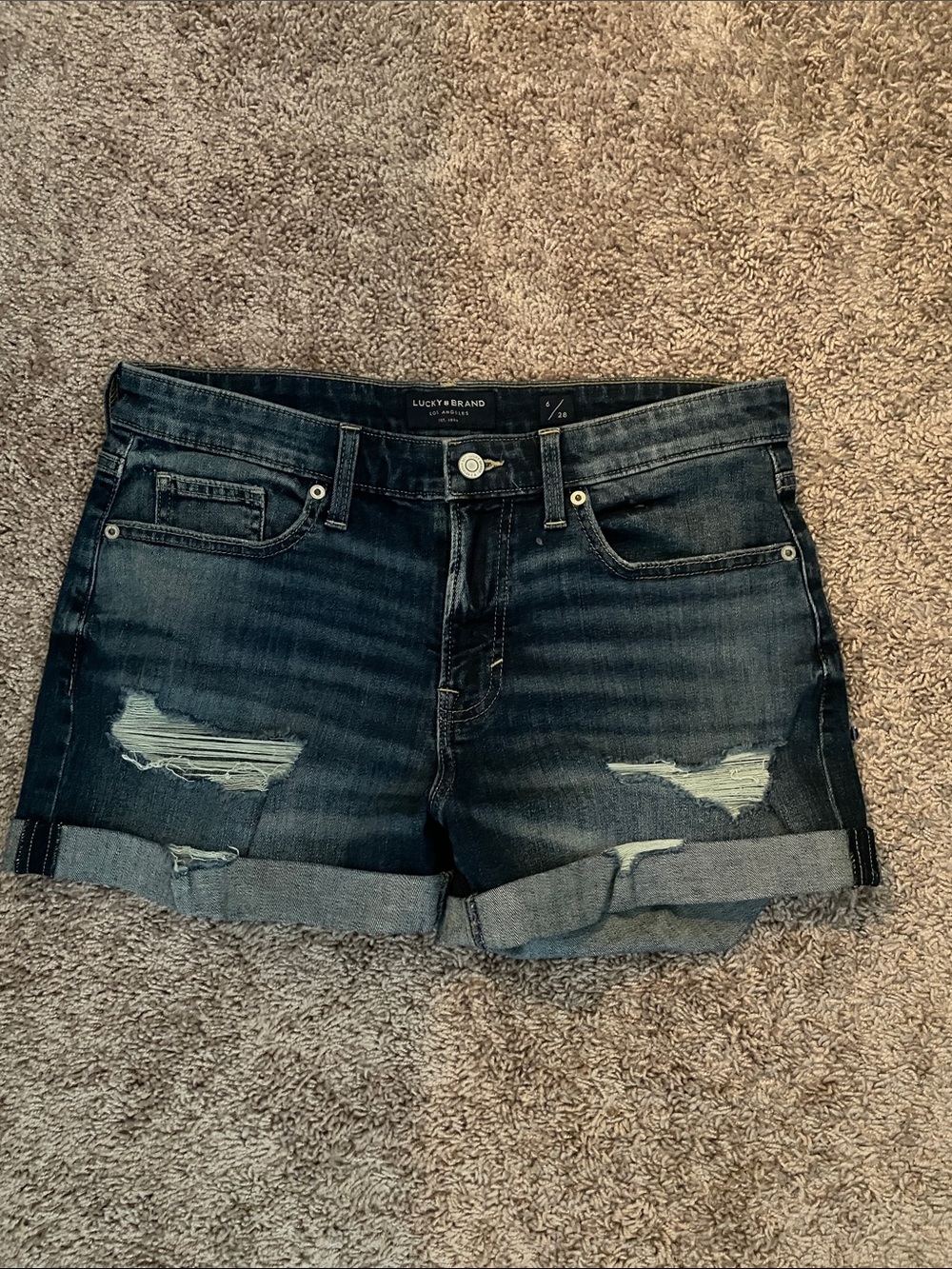 Lucky Brand Dark Blue Distressed Denim Jean Shorts